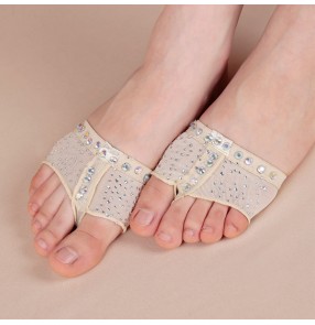 Beige flesh rhinestones embellished color porfessional women's ladies ballet belly  pratice toe pad shoes foot thongs socks